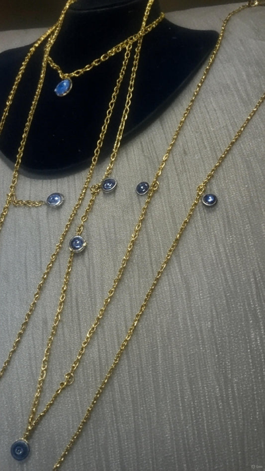 Gold Necklace with Blue Circular Pendant