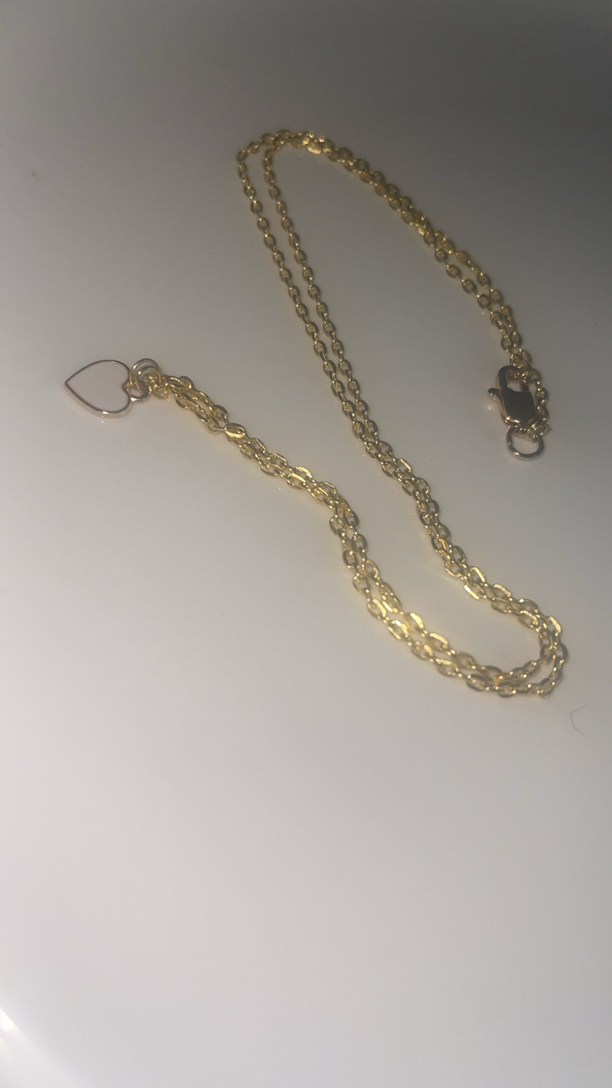 Gold Chain Necklace with White Heart Pendant